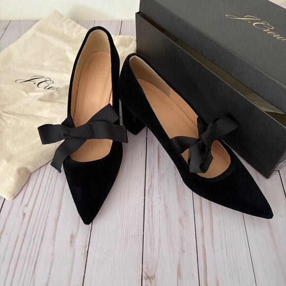 J.Crew Avery Velvet Pumps with Bow, sz 8 - Picture 1 of 12